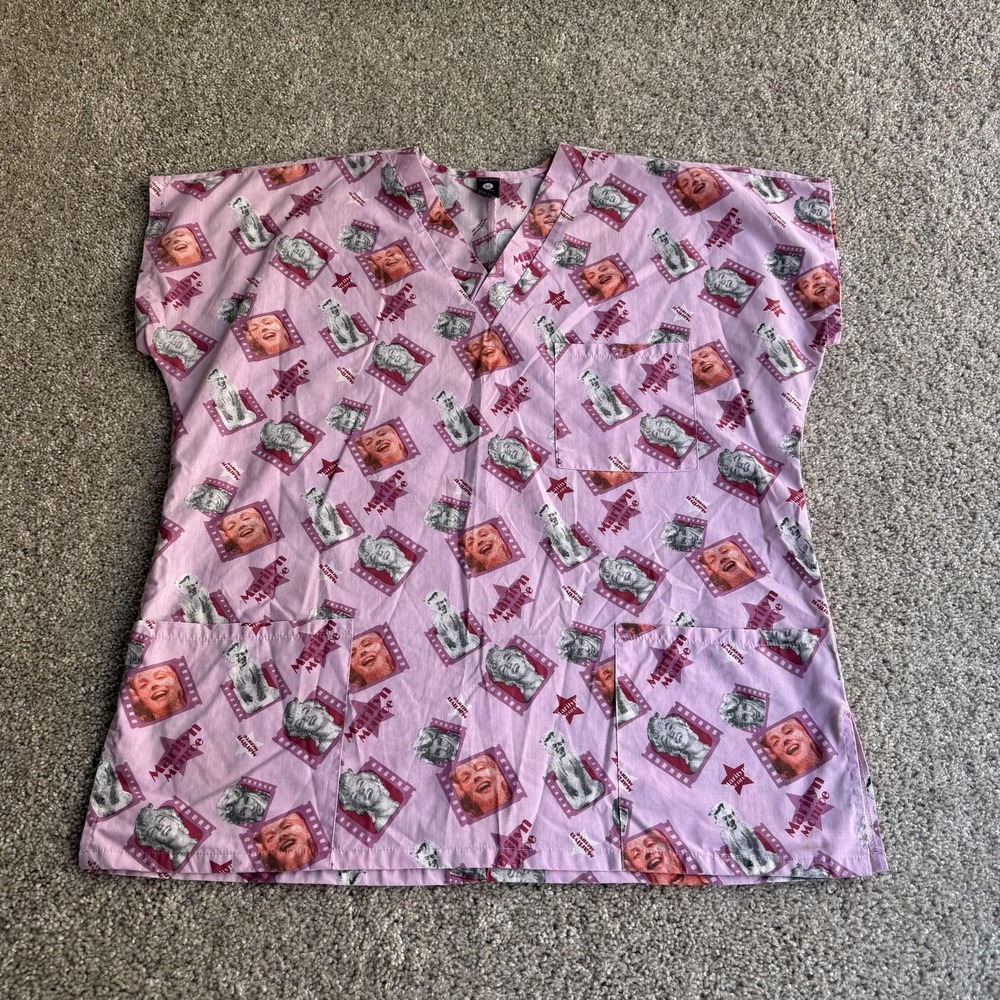 Marilyn Scrub Top Womens M Pink Marilyn Monroe Print Cotton Blend V Neck 2008